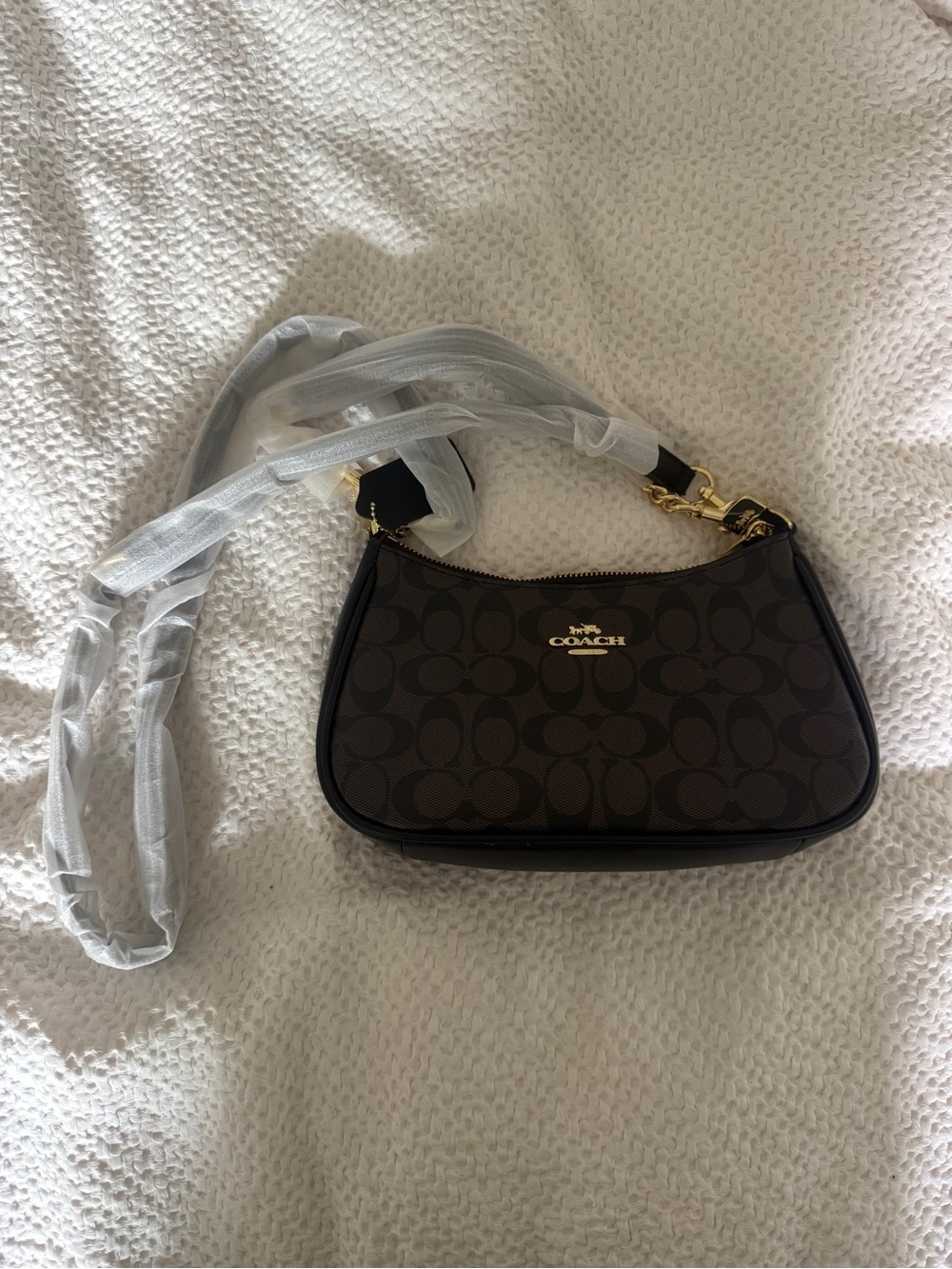 Coach Brown Signature Crossbody Bag with Gold Hardware